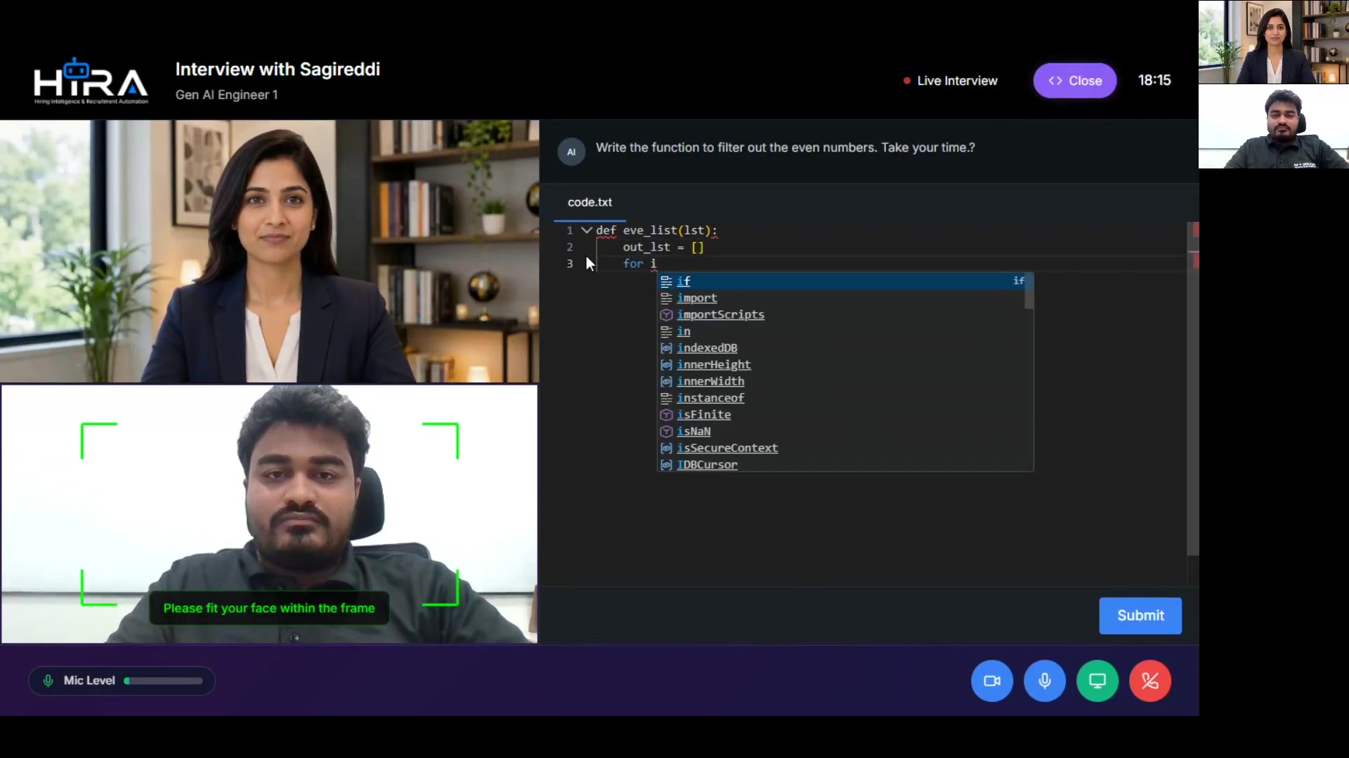Coding Test in action